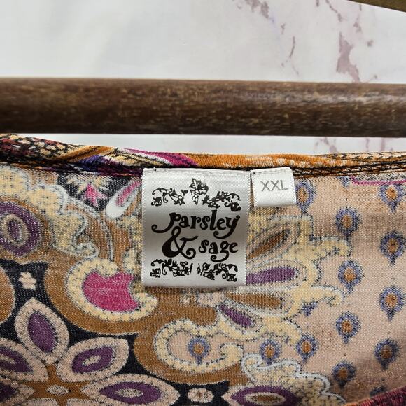 Parsley & Sage Shirt Womens XXL Pink Artsy Art To Wear Reversible Boho Patchwork - Picture 3 of 10